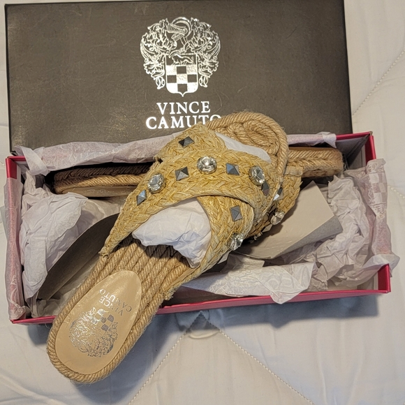 Vince Camuto Jermindi Embellished Raffia Slide Sandals - Picture 7 of 9